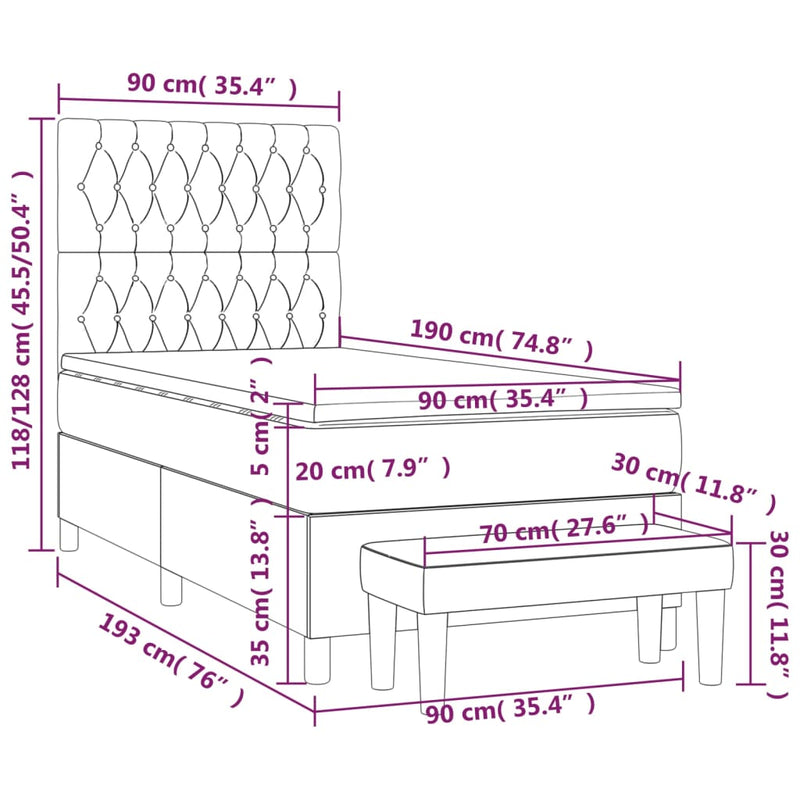 Pat box spring cu saltea, negru, 90x190 cm, textil