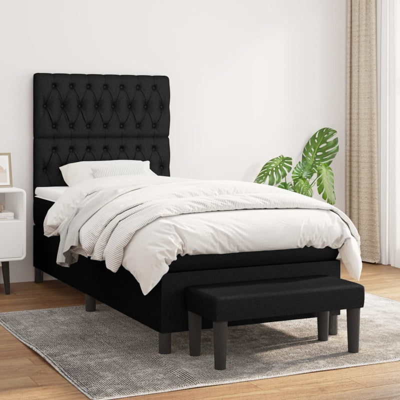 Pat box spring cu saltea, negru, 90x190 cm, textil