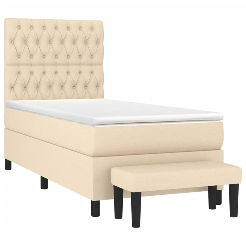 Pat box spring cu saltea, crem, 90x190 cm, textil