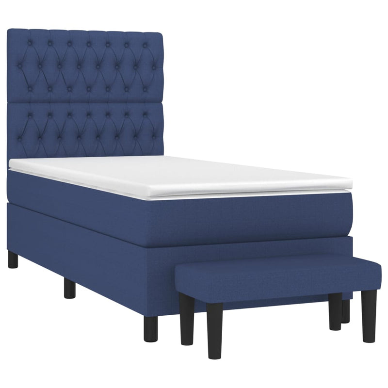 Pat box spring cu saltea, albastru, 90x190 cm, textil