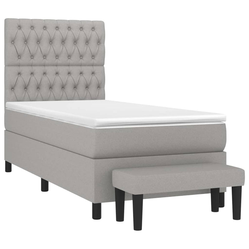 Pat box spring cu saltea, gri deschis, 90x200 cm, textil
