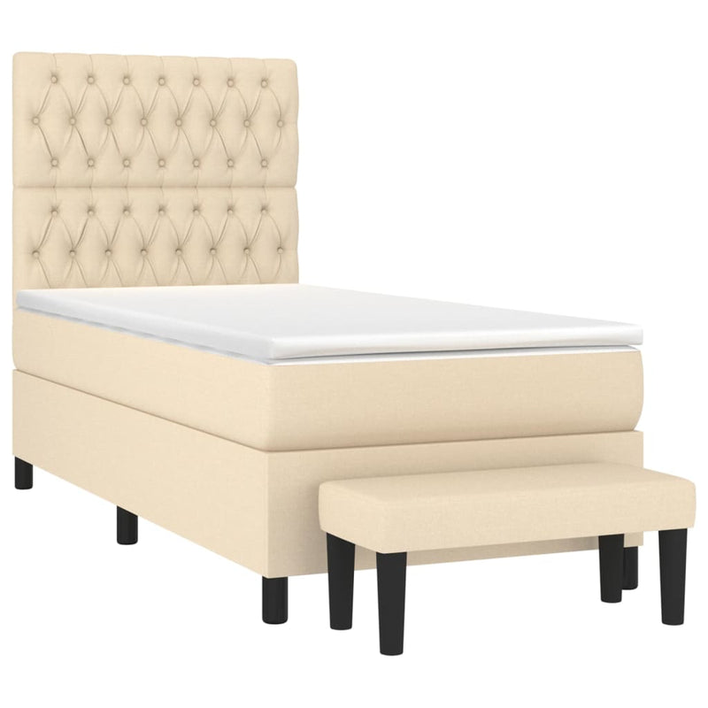 Pat box spring cu saltea, crem, 90x200 cm, textil