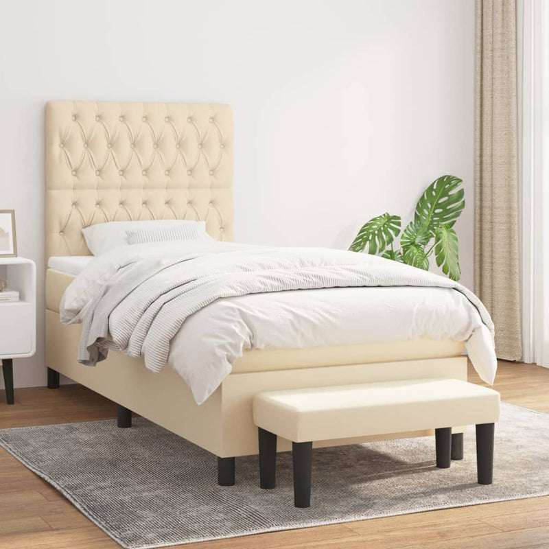 Pat box spring cu saltea, crem, 90x200 cm, textil