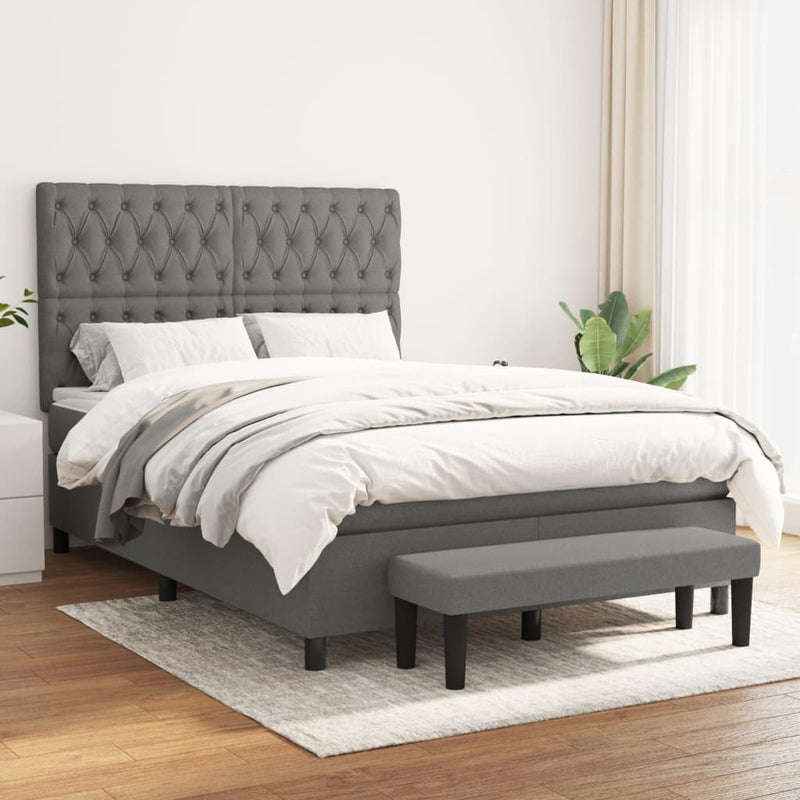 Pat box spring cu saltea, gri închis, 140x190 cm, textil