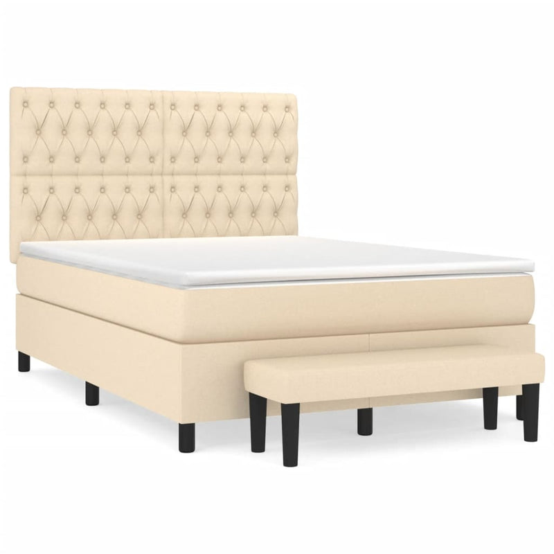 Pat box spring cu saltea, crem, 140x200 cm, textil