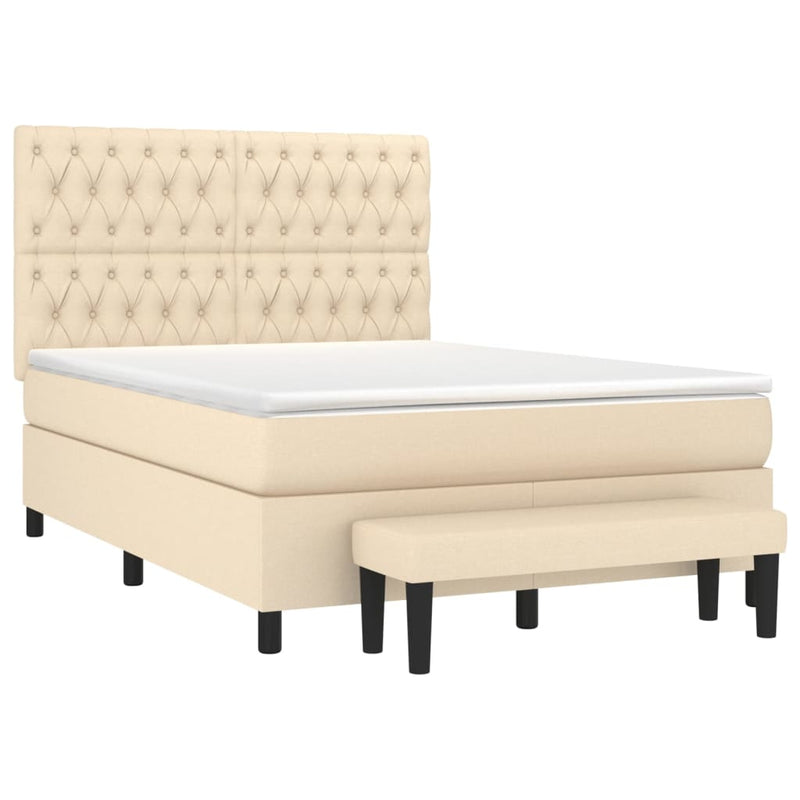 Pat continental cu saltea, crem, 140x200 cm, material textil