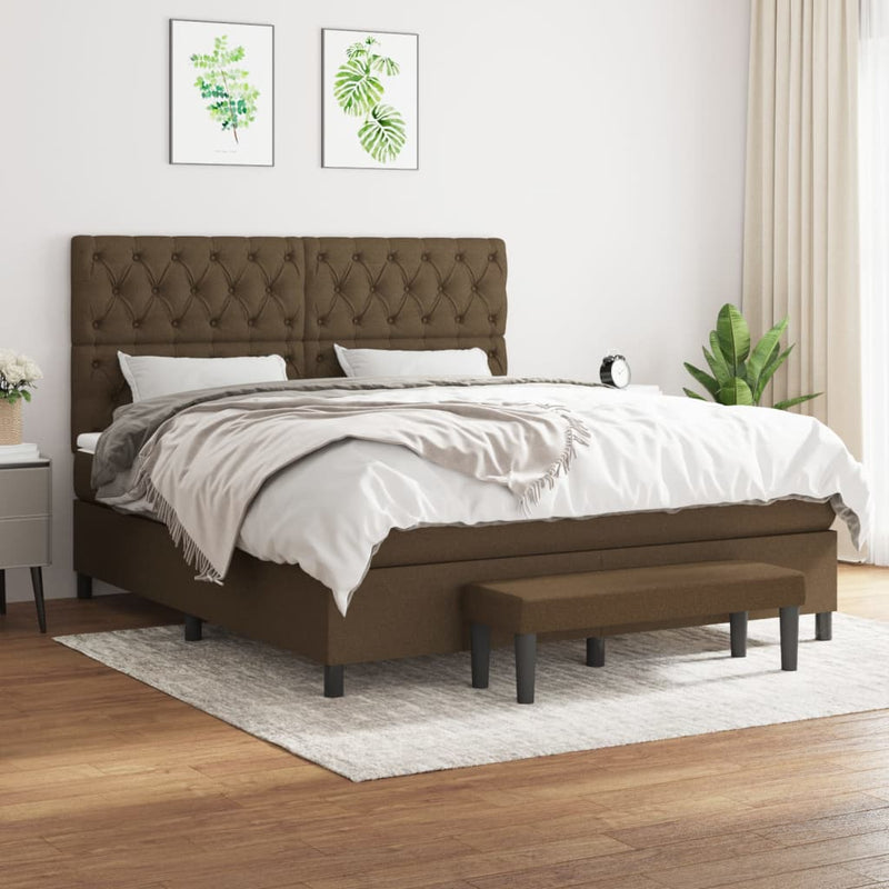 Pat box spring cu saltea, maro închis, 160x200 cm, textil