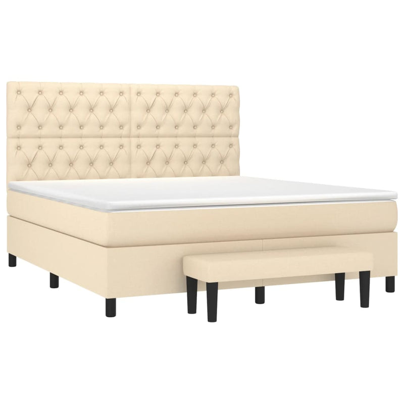 Pat box spring cu saltea, crem, 160x200 cm, material textil