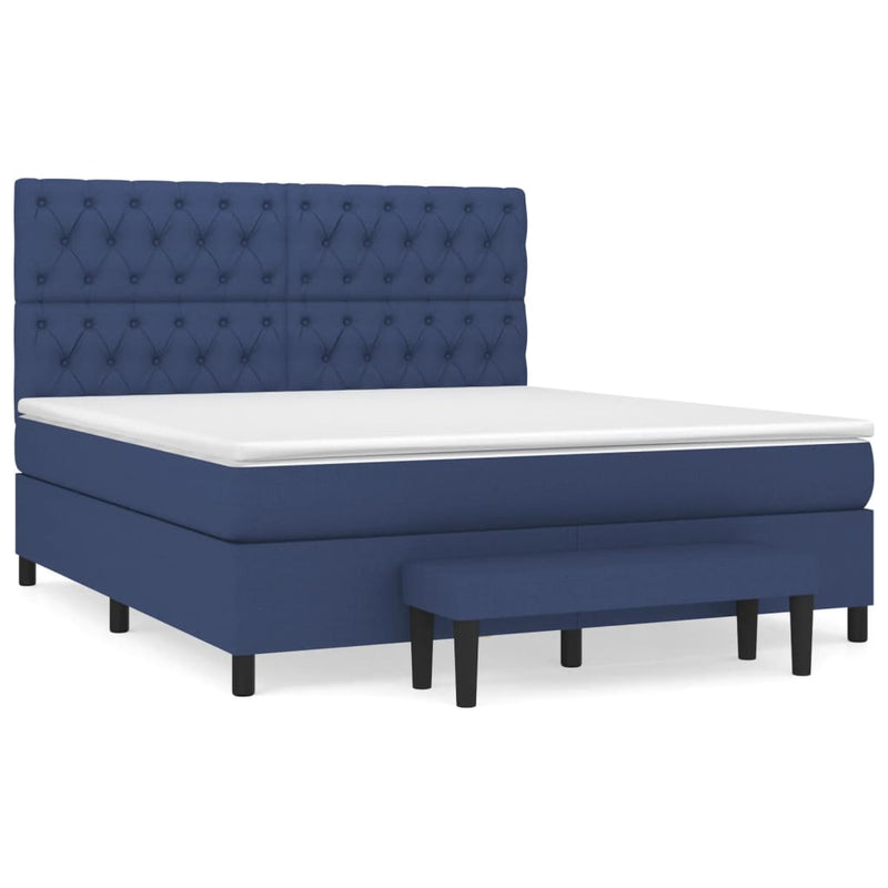 Pat continental cu saltea, albastru, 160x200cm, material textil