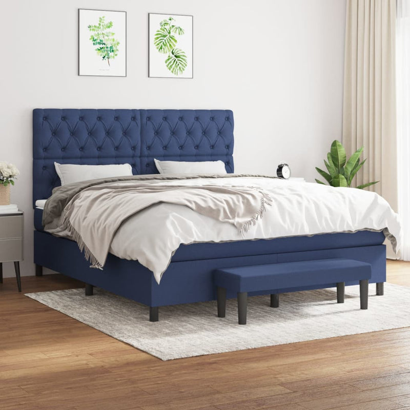 Pat continental cu saltea, albastru, 160x200cm, material textil