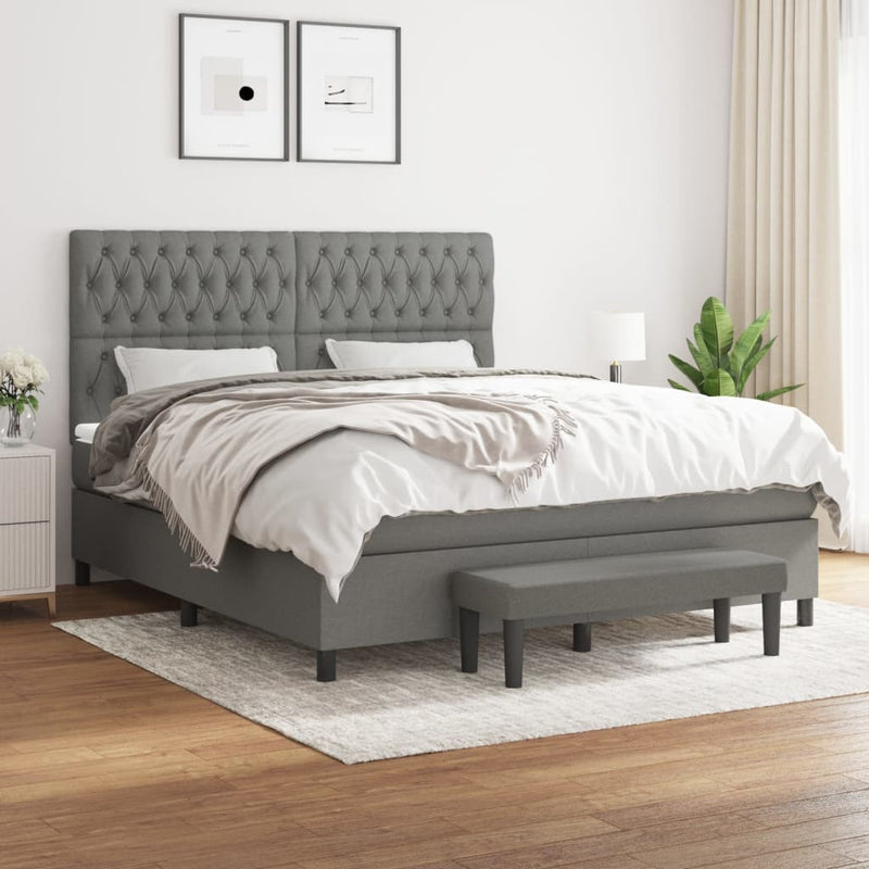 Pat box spring cu saltea, gri închis, 180x200 cm, textil