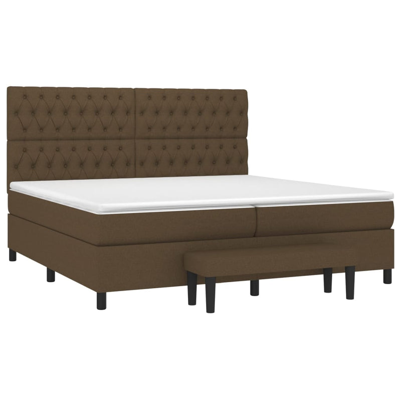 Pat box spring cu saltea, maro închis, 200x200 cm, textil