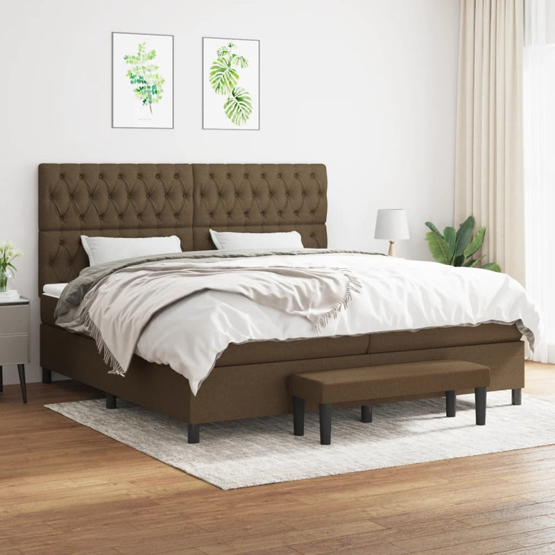Pat box spring cu saltea, maro închis, 200x200 cm, textil
