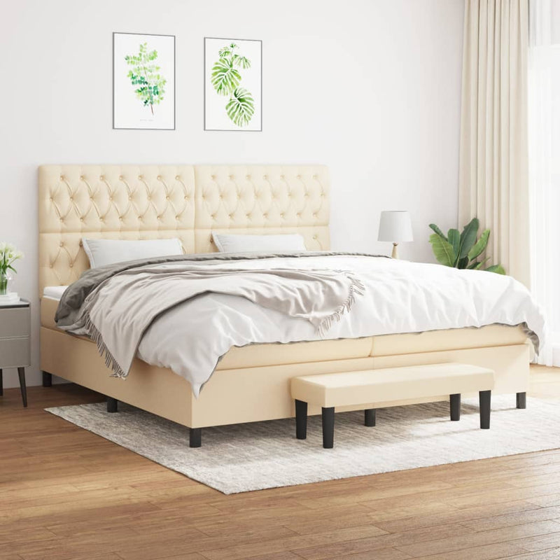 Pat box spring cu saltea, crem, 200x200 cm, textil