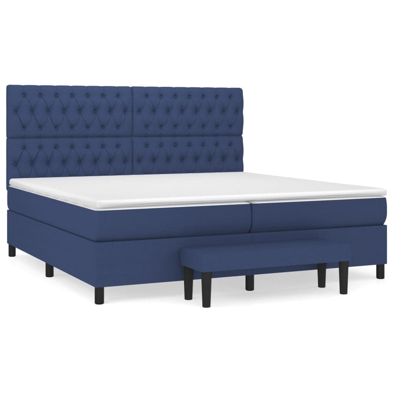 Pat box spring cu saltea, albastru, 200x200 cm, textil
