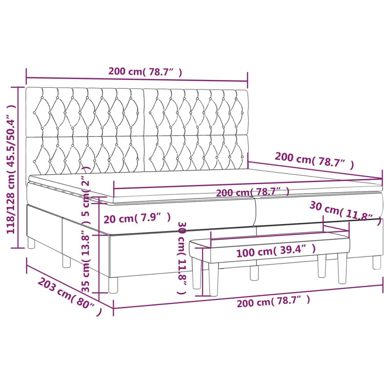 Pat box spring cu saltea, albastru, 200x200 cm, textil