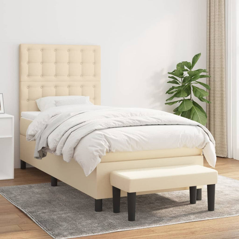 Pat box spring cu saltea, crem, 90x200 cm, textil