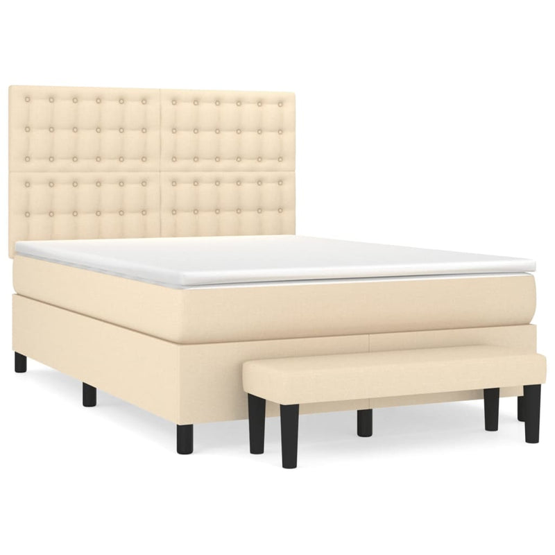 Pat box spring cu saltea, crem, 140x200 cm, textil