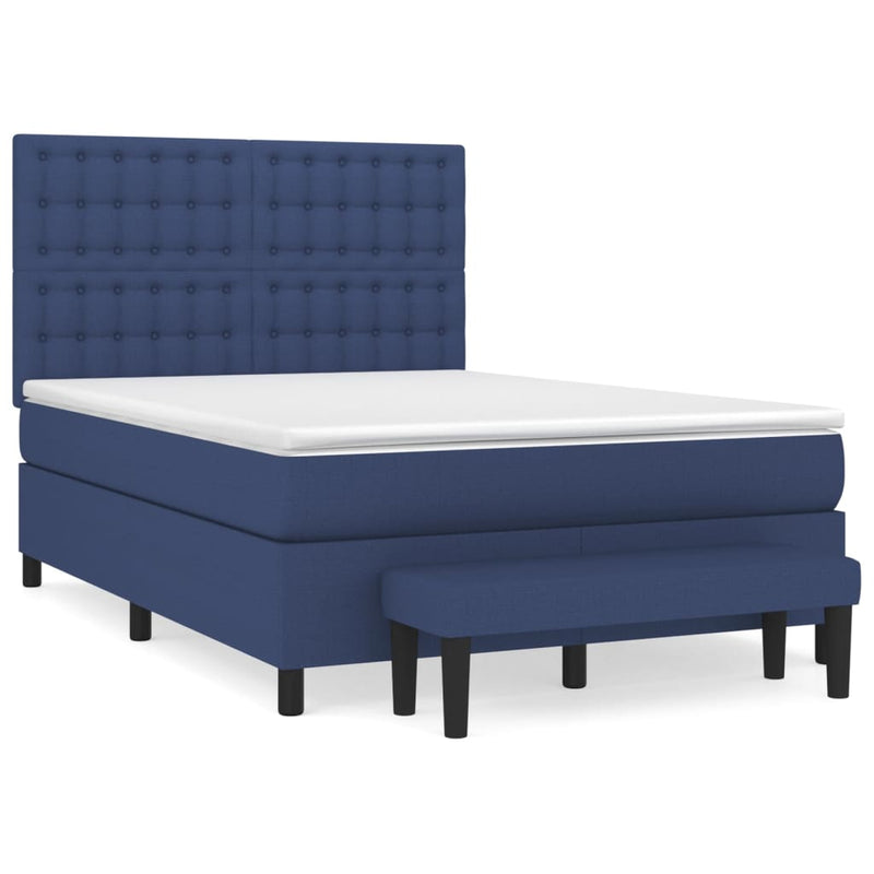 Pat box spring cu saltea, albastru, 140x200 cm, textil