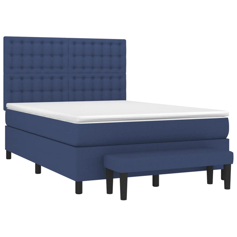 Pat box spring cu saltea, albastru, 140x200 cm, textil