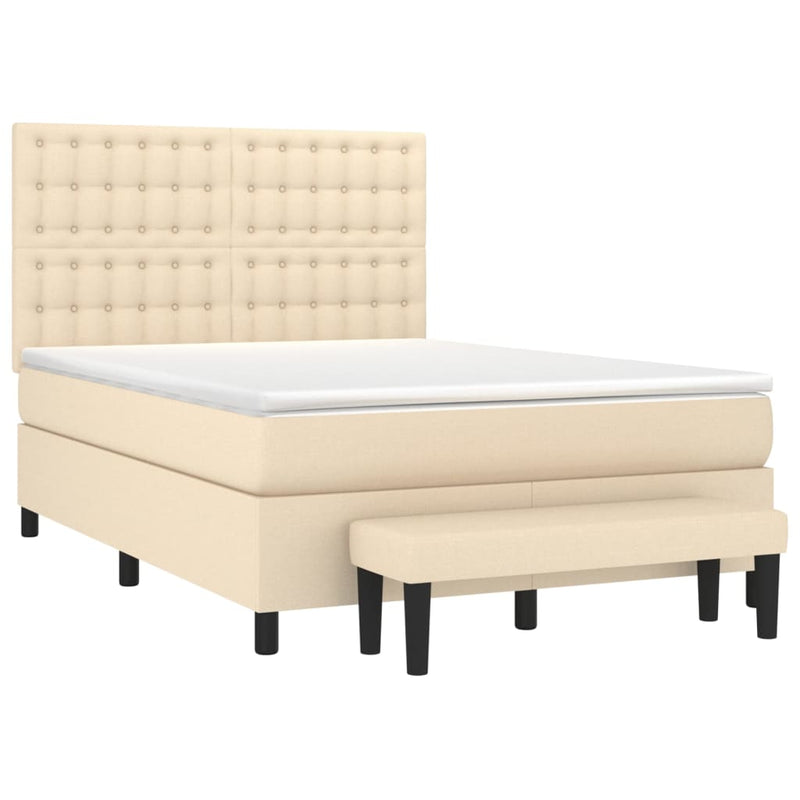 Pat continental cu saltea, crem, 140x200 cm, material textil
