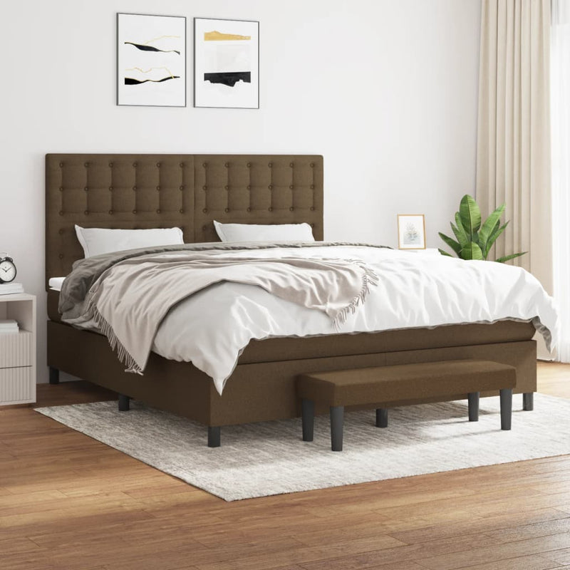 Pat box spring cu saltea, maro închis, 160x200 cm, textil