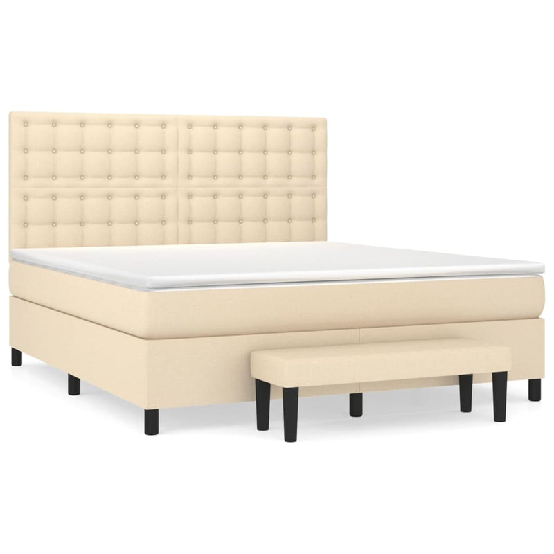 Pat box spring cu saltea, crem, 160x200 cm, material textil