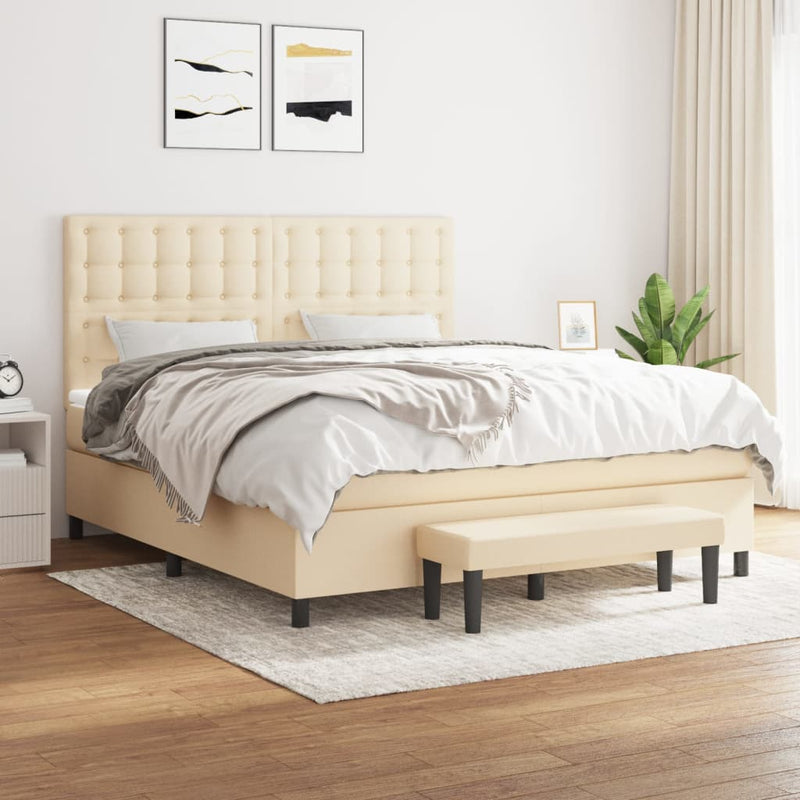 Pat box spring cu saltea, crem, 160x200 cm, material textil