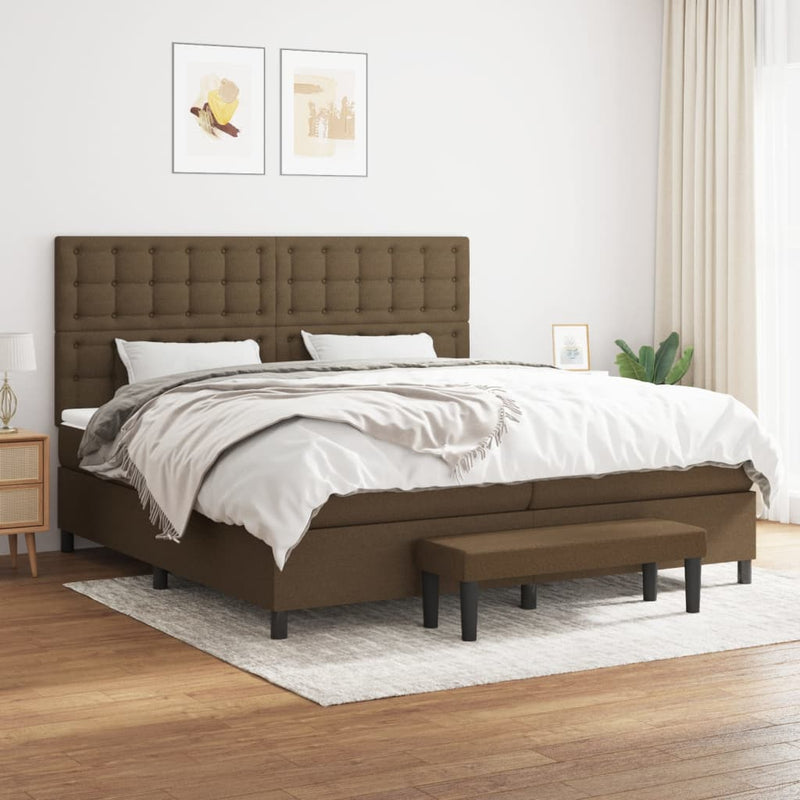 Pat box spring cu saltea, maro închis, 200x200 cm, textil
