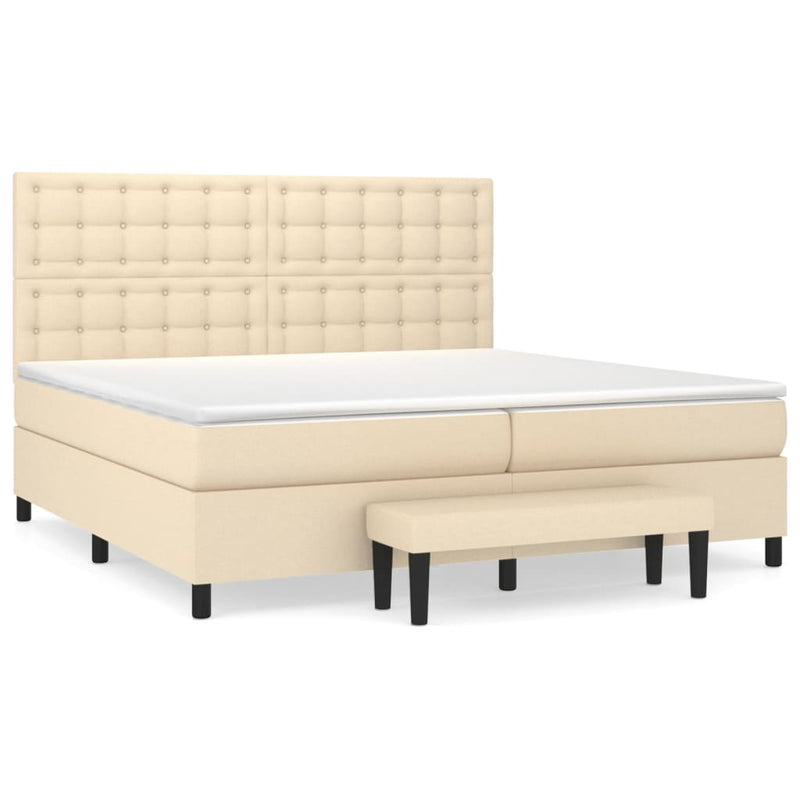 Pat box spring cu saltea, crem, 200x200 cm, textil