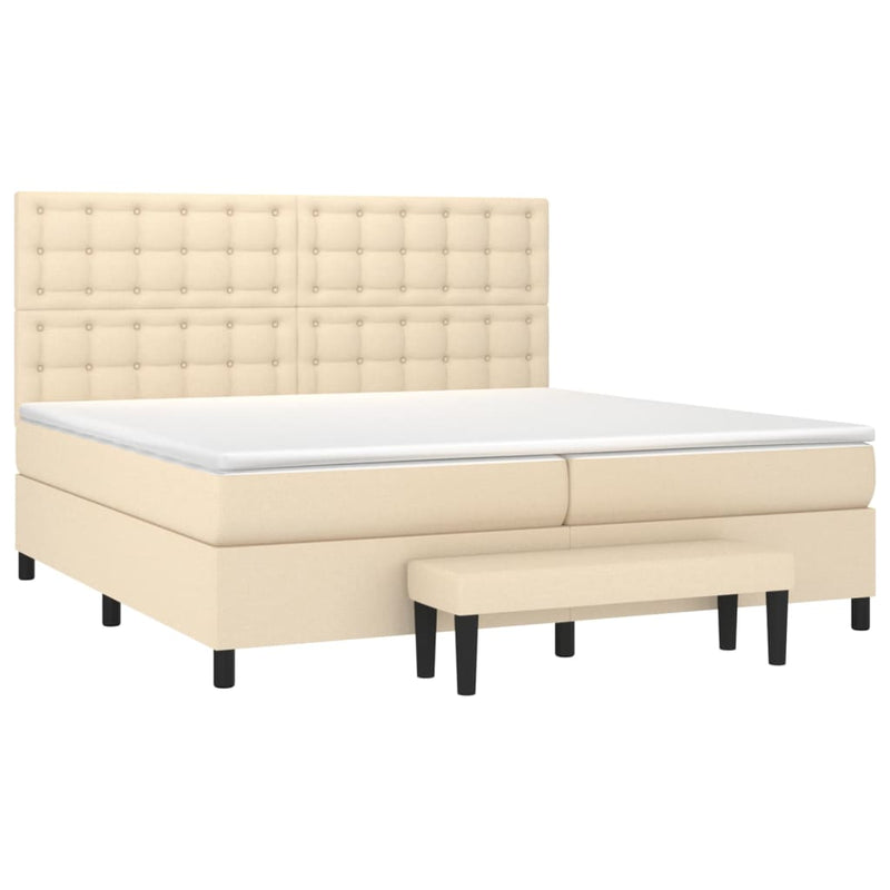 Pat box spring cu saltea, crem, 200x200 cm, textil