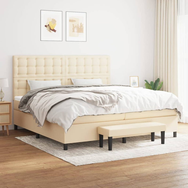 Pat box spring cu saltea, crem, 200x200 cm, textil