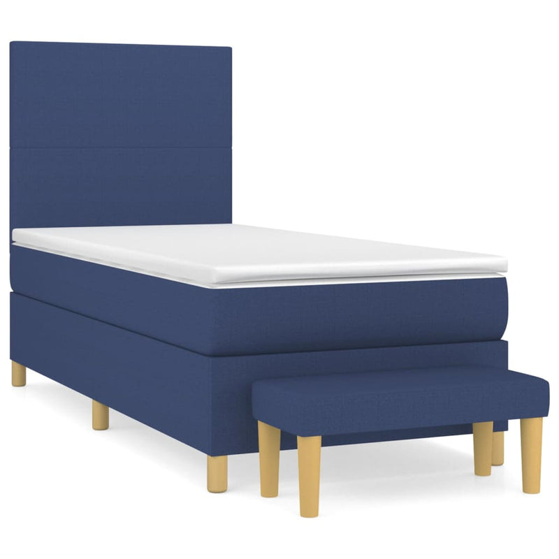 Pat box spring cu saltea, albastru, 80x200 cm, textil
