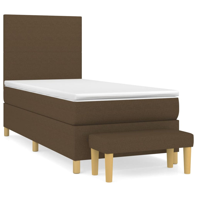 Pat box spring cu saltea, maro închis, 90x190 cm, textil
