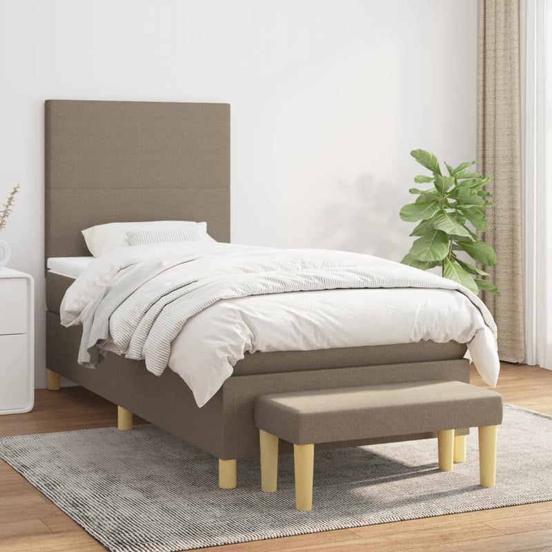 Pat box spring cu saltea, gri taupe, 90x200 cm, textil