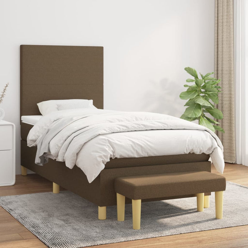 Pat box spring cu saltea, maro închis, 100x200 cm, textil