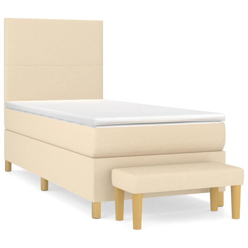 Pat box spring cu saltea, crem, 100x200 cm, textil