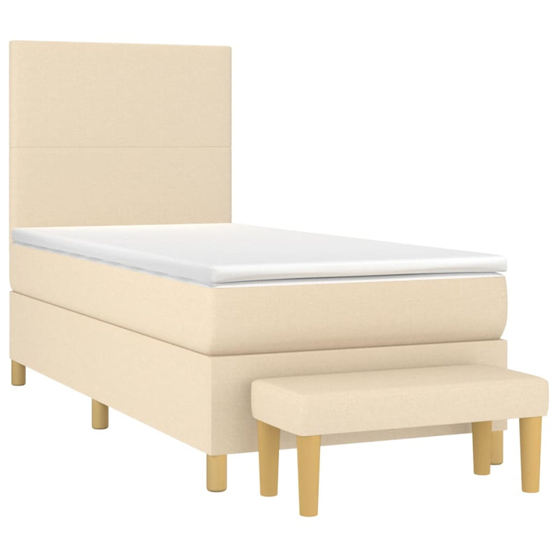 Pat box spring cu saltea, crem, 100x200 cm, textil