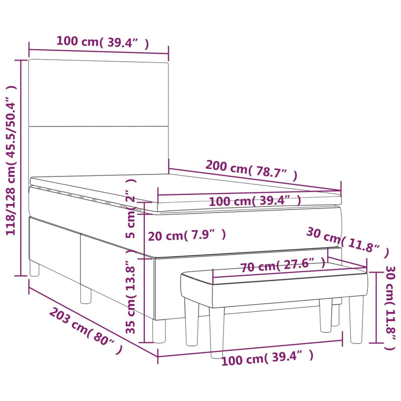 Pat box spring cu saltea, crem, 100x200 cm, textil