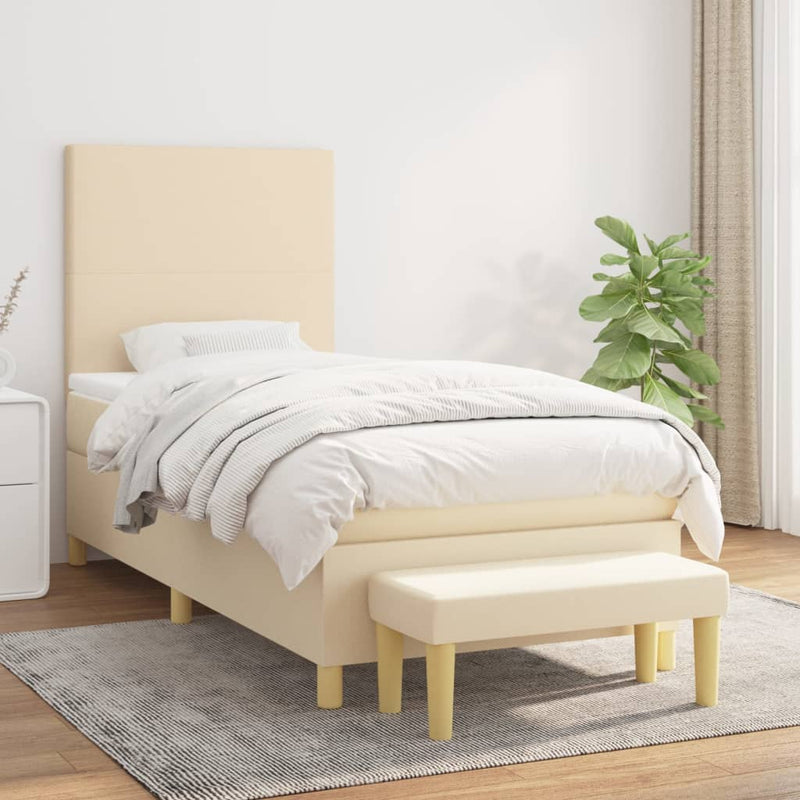 Pat box spring cu saltea, crem, 100x200 cm, textil