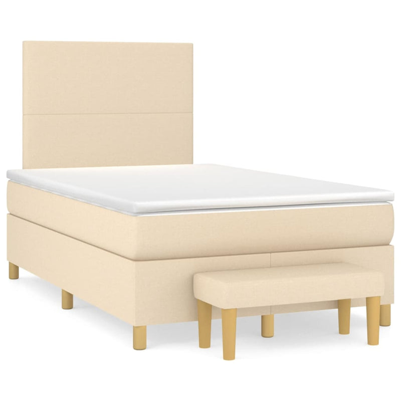 Pat box spring cu saltea, crem, 120x200 cm, textil