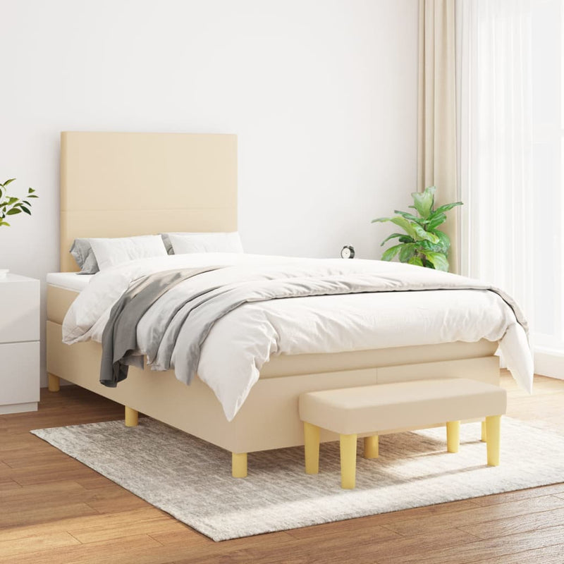 Pat box spring cu saltea, crem, 120x200 cm, textil