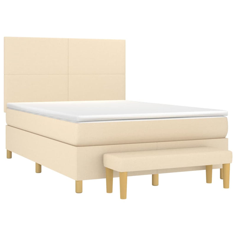Pat continental cu saltea, crem, 140x200 cm, material textil