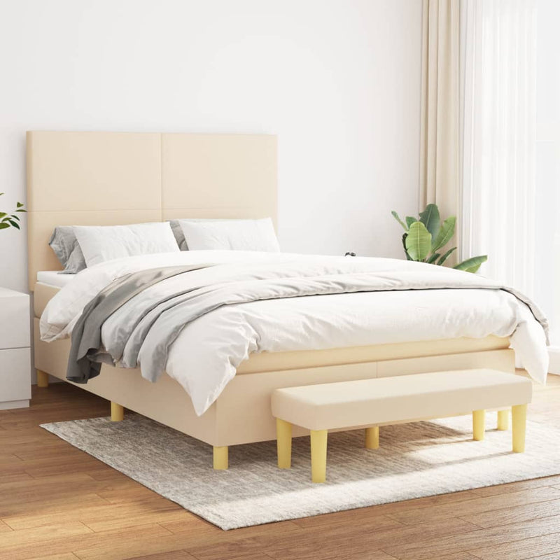 Pat continental cu saltea, crem, 140x200 cm, material textil