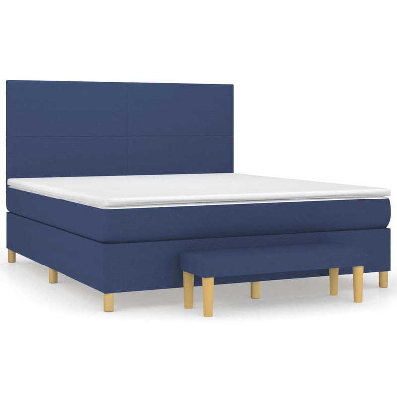 Pat box spring cu saltea, albastru, 180x200 cm, material textil