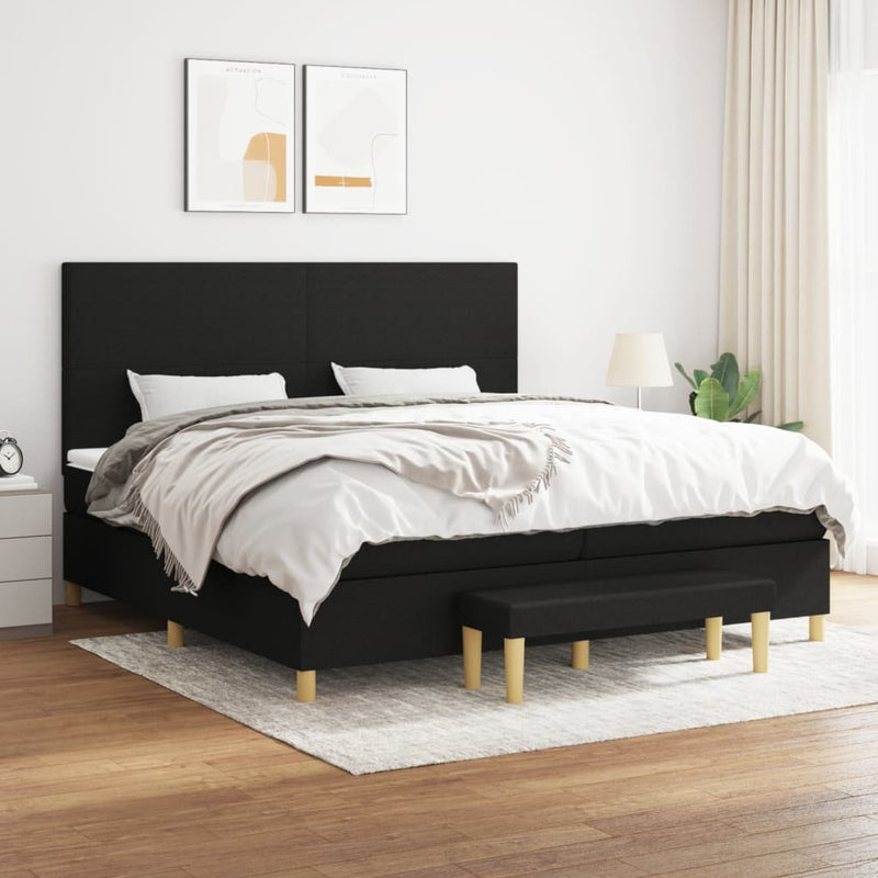 Pat box spring cu saltea, negru, 200x200 cm, textil