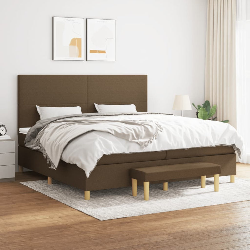 Pat box spring cu saltea, maro închis, 200x200 cm, textil