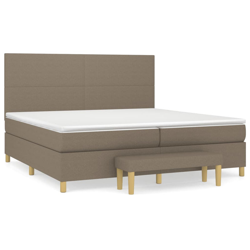 Pat box spring cu saltea, gri taupe, 200x200 cm, textil