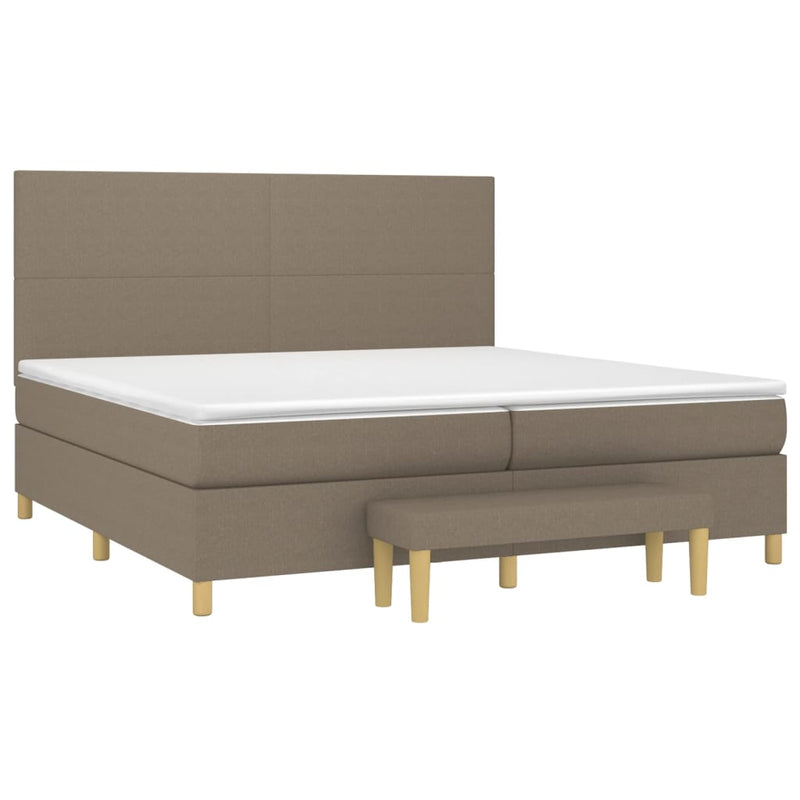 Pat box spring cu saltea, gri taupe, 200x200 cm, textil