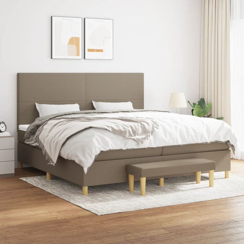 Pat box spring cu saltea, gri taupe, 200x200 cm, textil